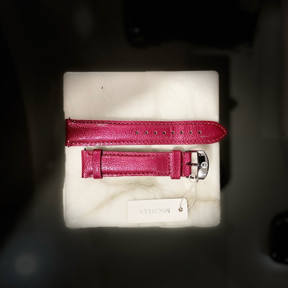Michele Fashion Patent Leather Watch Strap in Raspberry, 16mm